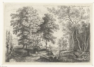Landskap med en bekk gjennom en skog Seks landskap (serietittel) av Lucas van Uden