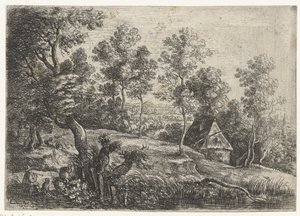 Landskap med hus og brønn Fem landskap (serietittel) av Lucas van Uden