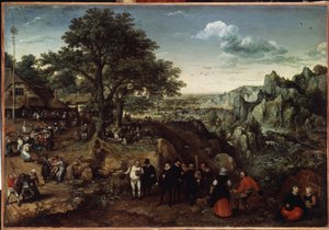 Landskap med landsfeiring (Landskap med landsfeiring). Maleri av Lucas van Valckenborch (1530-1597). Olje på lerret, 48,5 x 73,4 cm, sent 1580 tidlig 1590. Nederlandsk kunst, barokkkunst. Eremitasjemuseet, St. Petersburg. av Lucas van Valckenborch