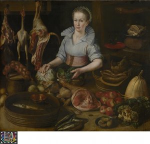 The Kitchen Maid (olje på panel) av Lucas van Valckenborch