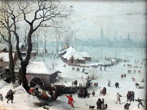 Vinterlandskap nær Antwerpen med snøfall