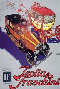 Plakat som annonserer Isotta Fraschini-biler