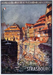 Utsikt over Strasbourg med kanalen Petite France (Rhinen) - Reklameplakat for jernbanene i Alsace og Lorraine, tidlig på 1900-tallet av Lucien Charles Blumer