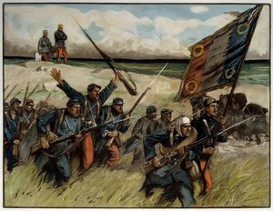 Første verdenskrig (1914-1918): “” Charge à la baionette en septembre 1914”” Maleri av Lucien Hector (Lucien-Hector) Jonas (1880 -1947) 1914 Paris. Museum for de to verdenskrigene