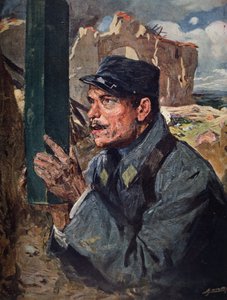 Fransk soldat som bruker et periskop av Lucien Hector Jonas