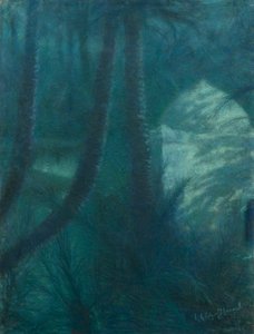 La Palmeraie, Marrakech, i måneskinn (pastell på papir montert på plate)