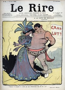 At the feast of Neuilly: care - a woman clothed elegantly talks with a drawing wrestler by Lucien Marie Francois Metivet (1863-1930) - the laughter of June 8 av Lucien Metivet