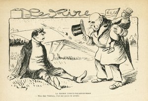 Illustrasjon i Le Rire, 30.03.12 - Limoux-Palais-Bourbon-løpet - Valg, luftfart - Vedrines Jules (1881-1919) (gravering) av Lucien Metivet