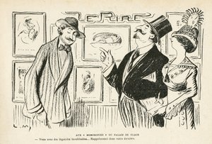 Illustrasjon i Le Rire, nr. 481, 27/04/12 - Ved ""Humoristene"" i Palais des Glaces - Salon des independents Humoristes (gravering) av Lucien Metivet