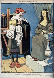 Mona Lisa - La Gioconda - (Mona Lisa sitter - Leonardo Da Vinci (Leonard de Vinci) sliter med et kamera. Leonardo sier at kong Francois 1 er veldig bra for ham, men at han ønsket å dø i armene til Mona Lisa snarere enn de av ki