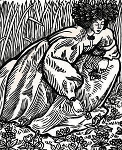 Ronsards dikt. Originalt tresnitt, 1902, 1923 av Lucien Pissarro