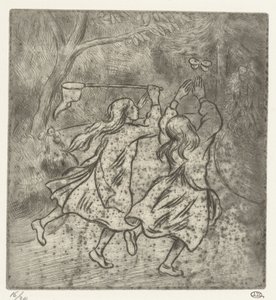 To jenter som fanger sommerfugler av Lucien Pissarro