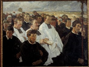 Procession to Penmarch in Bretagne Maleri av Lucien Simon (1861-1945) 1900 Søn. 1,36x1,75 m Paris, musee d