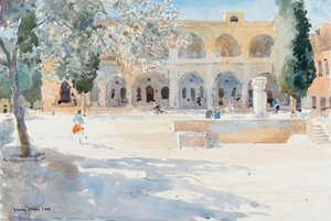 Batei Mahase Square, Old Jerusalem, 2019 (w/c på papir) av Lucy Willis