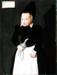 Et portrett av et barn som holder en Rinkelbel (olje på panel) av Ludger Tom the Younger Ring