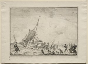 Sjøsetting av et skip, 1701. av Ludolf Backhuysen