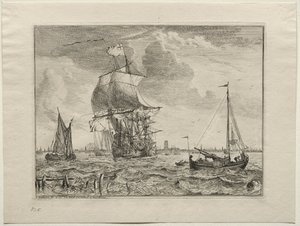 Marine scene med Amsterdam i det fjerne, 1701. av Ludolf Backhuysen