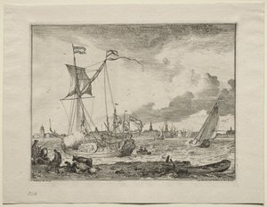 Utsikt over Amsterdam med skip i forgrunnen, 1701. av Ludolf Backhuysen