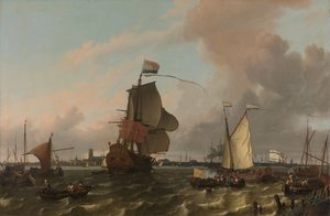 The Man-of-War Brielle ved elven Maas utenfor Rotterdam Fregatten 