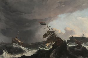 Krigsskip i en kraftig storm Krigsskip i en kraftig storm