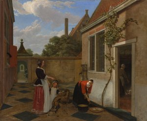 Scene in a Courtyard, tidlig på 1660-tallet (olje på lerret)