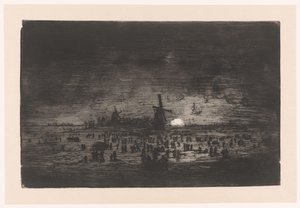 Nederlandsk vinterlandskap med vindmøller og skatere Nederlandsk vinterlandskap med vindmøller og skatere av Ludovic Napoléon Lepic