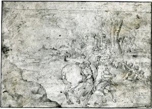 Erminia and the Shepherds, ca. 1600 (penn og blekk på papir) av Ludovico Carracci