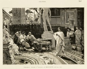 Maecenas lytter til Virgil som leser Aeneid, illustrasjon av Lodovico Pogliaghi (1857-1950) for Romas tidlige historie, av Francesco Bertolini (1836-1909), Fratelli Treves-utgaven, Milano