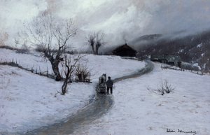 Mann med hest og slede av Ludvig Skramstad