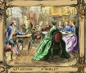 La lecture de Hamlet (Shakespeare) - Lesing av Hamlet - Johann Wolfgang von Goethe i Strasbourg 1770 - gravering etter Ludwig Pietsch (1824-1911) av Ludwig (after) Pietsch