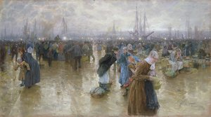 Fiskemarkedet i Altona, 1890 pastell på papp