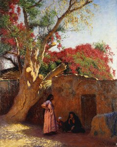 En arabisk familie utenfor en landsby av Ludwig Deutsch