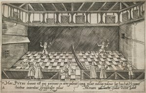 Et slag ekte tennis, ca. 1600 (gravering) av Ludwig Ditzinger