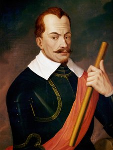 Albrecht Wallenstein, hertug av Friedland, keiserlig feltmarskalk under trettiårskrigen, myrdet av sine egne offiserer i 1634 i Eger … (maleri på lerret)