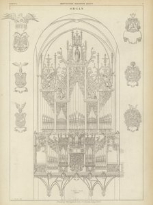 Orgel fra St Mary-kirken, Lubeck, Tyskland (gravering) av Ludwig Gruner