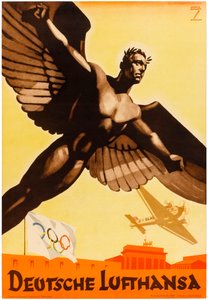 Deutsche Lufthansa, plakat for tyske flyselskaper som promoterer de olympiske leker i 1936 i Nazi-Tyskland (plakat)
