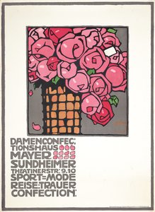 Plakat som annonserer damebutikken Mayer Sundheimer av Ludwig Hohlwein