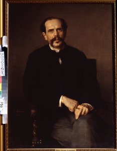 ""Portrett av en mann"" Han er kledd i en svart dress, en ridderskap på fingeren. Maleri av Ludwig Knaus (1829-1910) Ivan Kramskoy (eller Kramskoi) kunstmuseum i Voronezh (Voronezh), Russland. av Ludwig Knaus