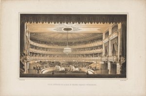 Interiør av Equestrian Circus Theatre i St. Petersburg, 1850.