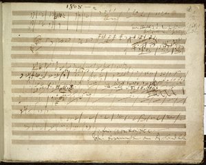Legge til. 31766, f.2 Symfoni nr. 6 i F-dur, op. 68 også kjent som Pastoral Symphony (blekk på papir) av Ludwig van Beethoven
