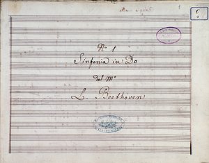 Første side av notene til Symfoni nr. 1 og C-dur opus 21, av Ludwig van Beethoven av Ludwig van Beethoven