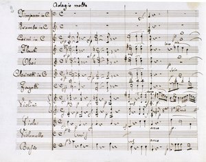 Notersiden til Symphony n. 1 i C-dur av den tyske komponisten Ludwig van Beethoven (1770-1827) (1799-1800) Milan Biblioteca del Conservatorio