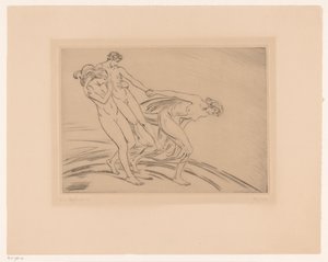 To kvinner kidnapper en mann av Ludwig von Hofmann (signed by artist)