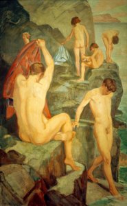 Badende på den svarte steinen av Ludwig von Hofmann