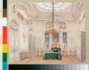 Interiør i vinterpalasset (Palais d'hiver a Saint Petersbourg) - Den grønne spisesalen - Akvarell på papir av Luigi Premazzi (1814-1891) av Luigi Premazzi