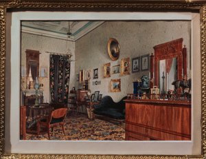 Michail Obreskovs arbeidsrom. Verk av Luigi Premazzi (1814-1891), akvarell på papir
