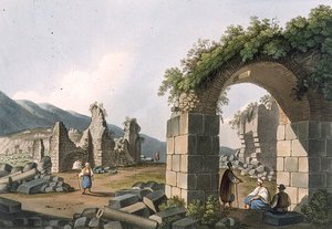 Ruins of the Baths at Ephesus, plate 43 fra "Views in the Ottoman Dominions", pub. av R. Bowyer