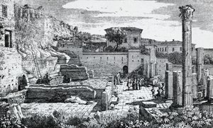 Ruinene av Vespasian-tempelet i Brescia, gravering av Louis Basiletti (1780-1860), Italia av Luigi Basiletti