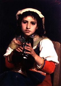 Jente med en kanne (olje på lerret) av Luigi Bechi