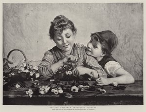 Italienske barn som arrangerer blomster av Luigi Bechi